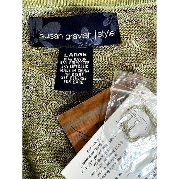 Susan Graver size large NEW tunic sweater sage green gold thread loose knit - Picture 8 of 10